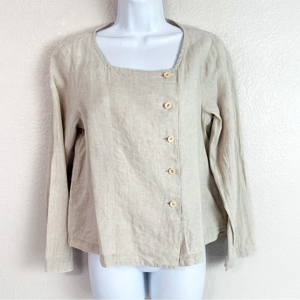Flax Natural Linen Off Center Button Up Blouse Size 4/6